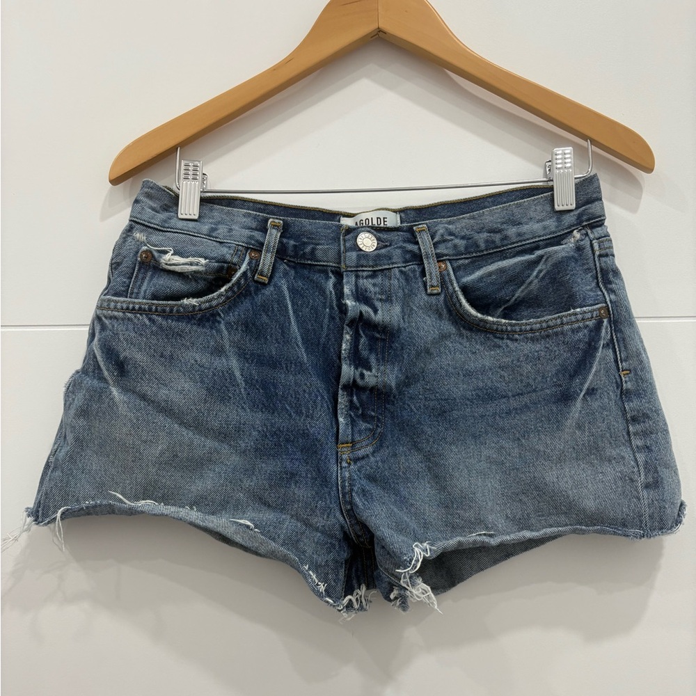 AGOLDE Blue Distressed Jean Shorts